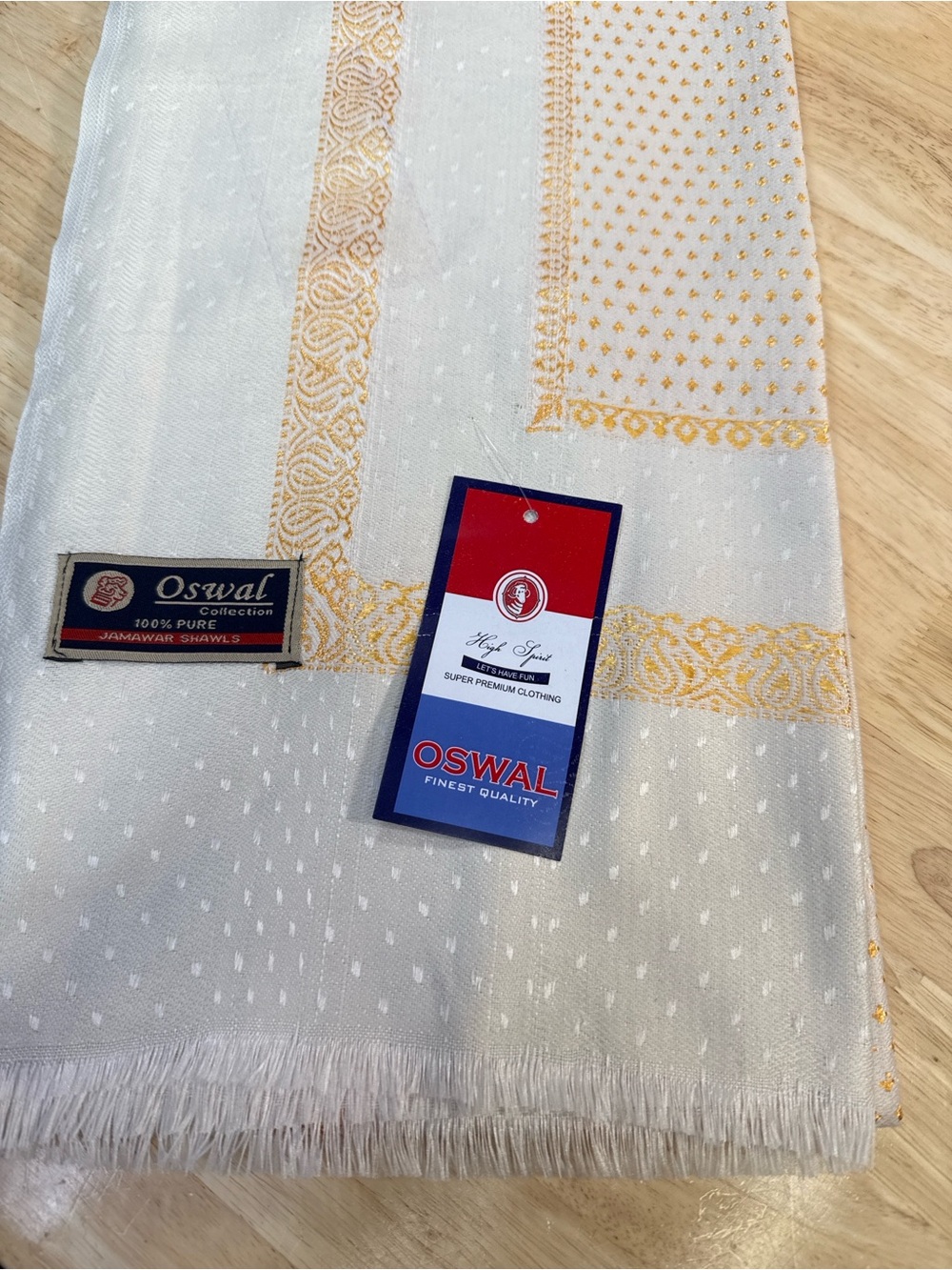 Oswal Jamawar Shawl Ivory Gold Jacquard Formal Evening Wrap Stole